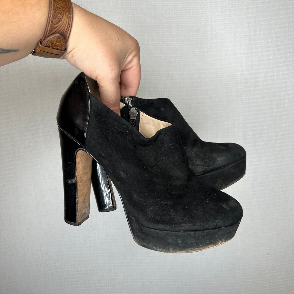 Barneys New York CO-OP Black Suede Platform High Heel Ankle Booties‎ Women's